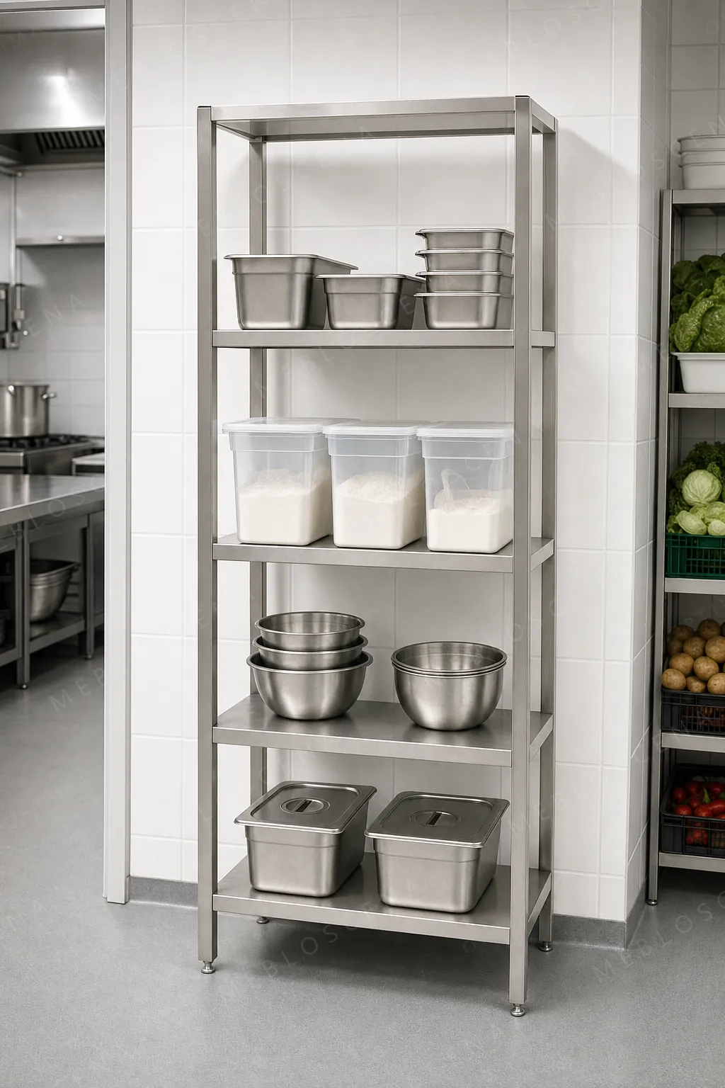 Regał magazynowy OPTIMA w magazynie kuchni restauracyjnej